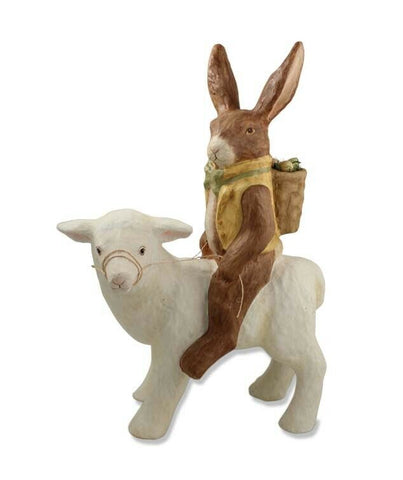 Bethany Lowe Designs Easter "Rabbit On Lamb" Paper Mache TJ4209