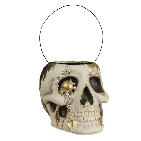 NEW 2020 Bethany Lowe Halloween "Jeweled Skull Bucket" Large Paper Mache TJ9511